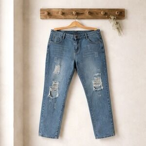 Unbranded Distressed Straight Leg Jeans Womens Light Blue Wash Good Ripped Denim